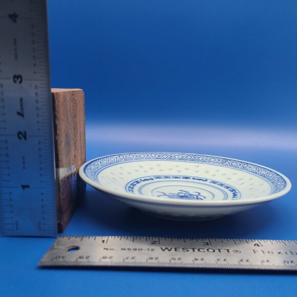 2 Vintage Jingdezhen China Rice Grain Blue White Porcelain Cups Saucer - Picture 8 of 9